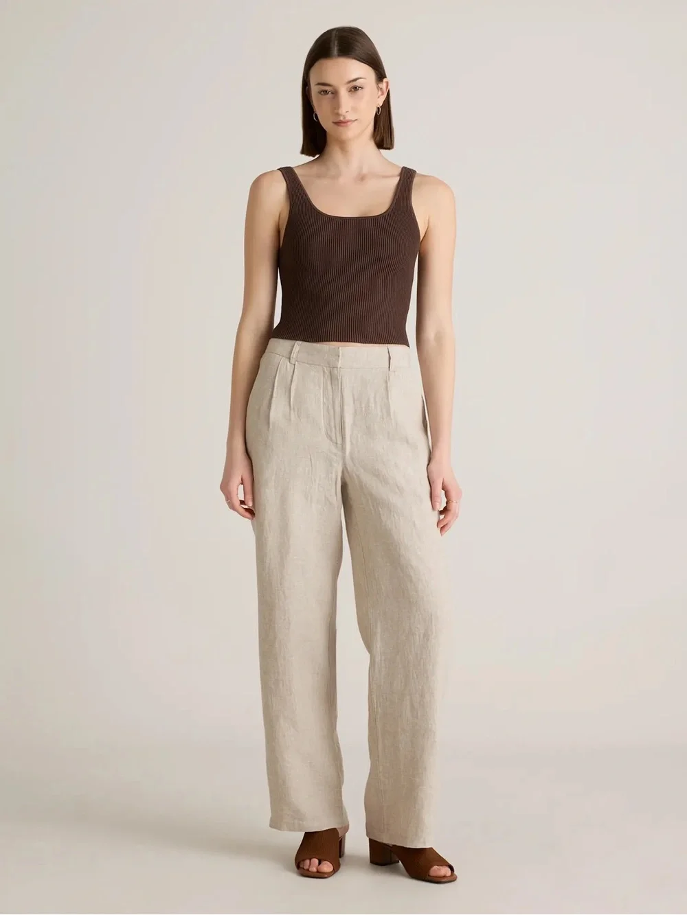 Quince 100% European Linen Pleated Trouser flax beige size 4 lagenlook coastal